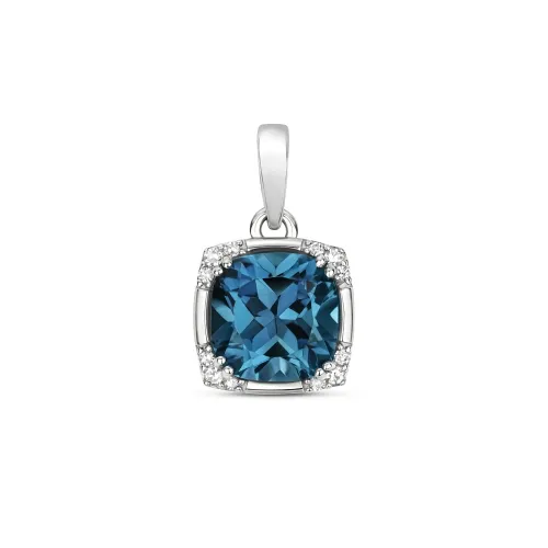 Diamond & Cushion London Blue Topaz 1.45ct Pendant 9ct White Gold